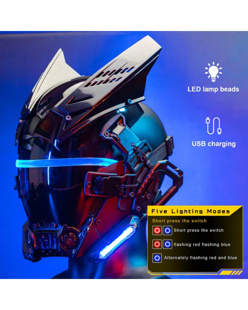 Illuminated Techwear Helmet Mask - futuristic helmet mask - Techwear LED Helmet Mask with Dynamic Colors - View 8