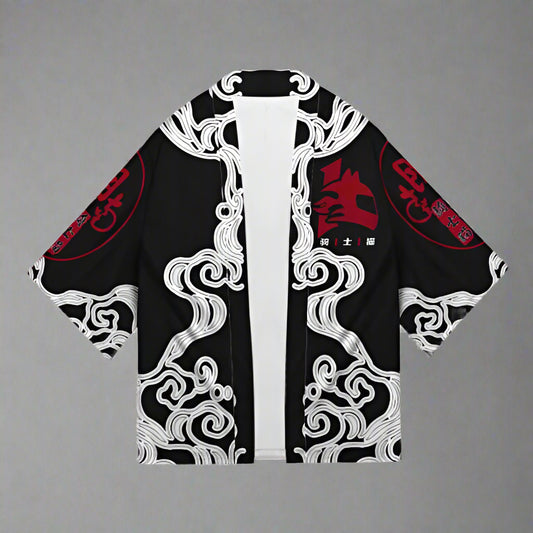 Elegant Black and Red Haori Kimono Cardigan