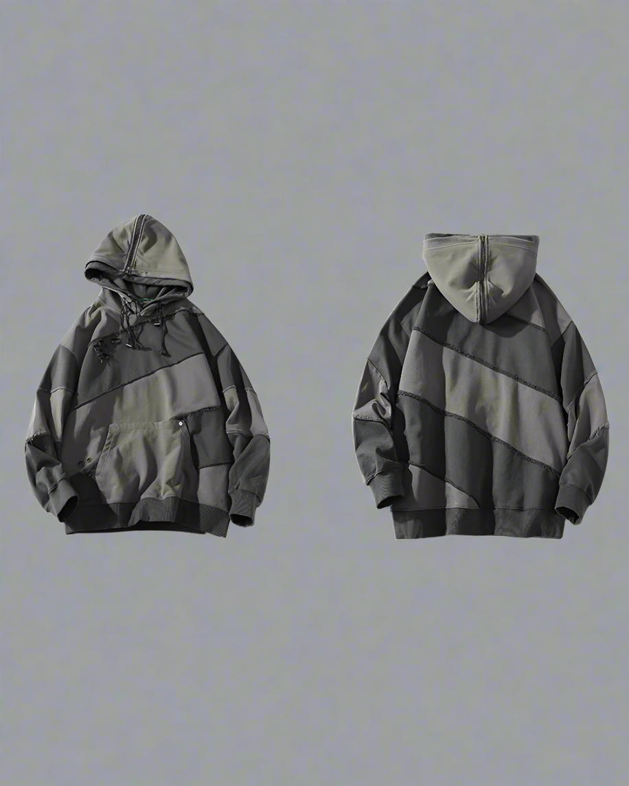 Layered Patchwork Unisex Hoodie - BEST SELLERS - Layered Patchwork Unisex Hoodie for Modern Streetwear - View 10
