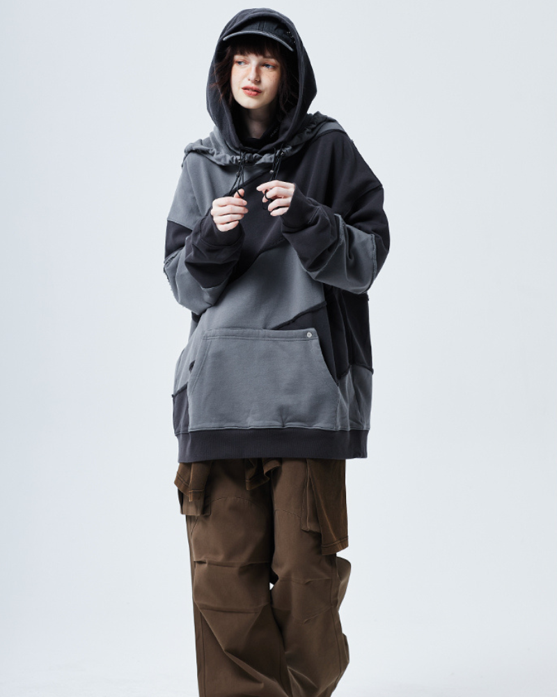 Layered Patchwork Unisex Hoodie -  futuristic jacket - Layered Patchwork Unisex Hoodie for Modern Streetwear - View 4