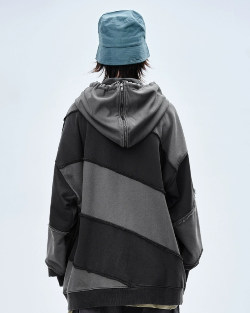 Layered Patchwork Unisex Hoodie - hoodie - Layered Patchwork Unisex Hoodie for Modern Streetwear - View 2