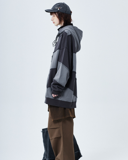 Layered Patchwork Unisex Hoodie -  layered - Layered Patchwork Unisex Hoodie for Modern Streetwear - View 5