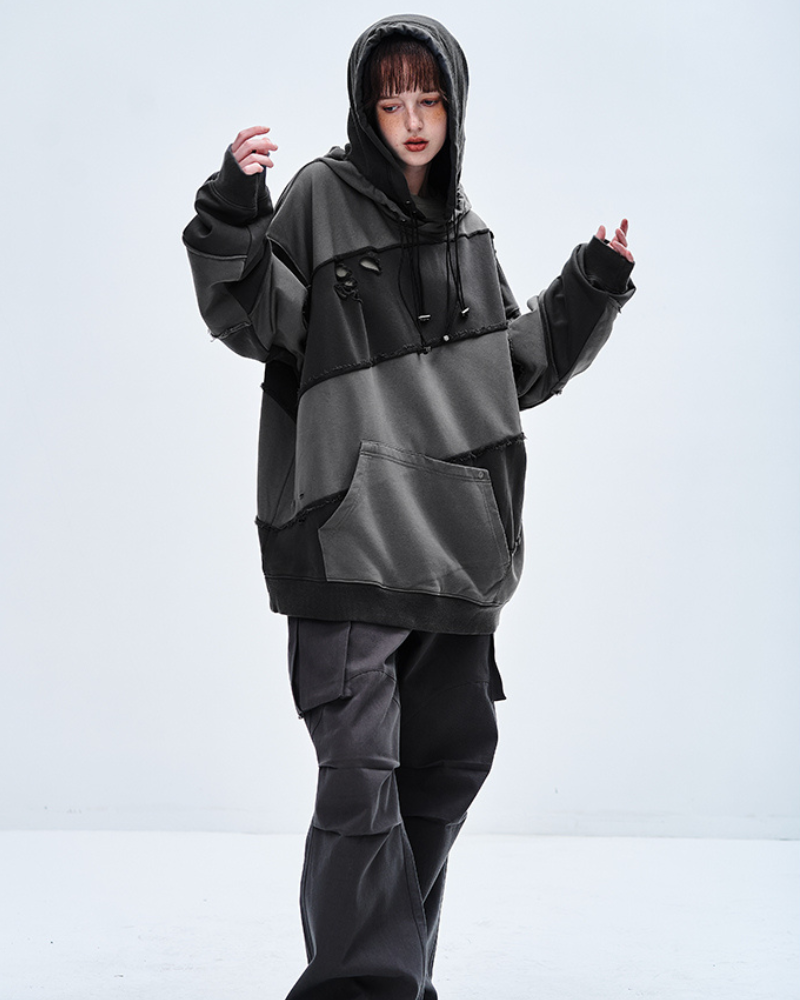 Layered Patchwork Unisex Hoodie -  street style hoodie - Layered Patchwork Unisex Hoodie for Modern Streetwear - View 6