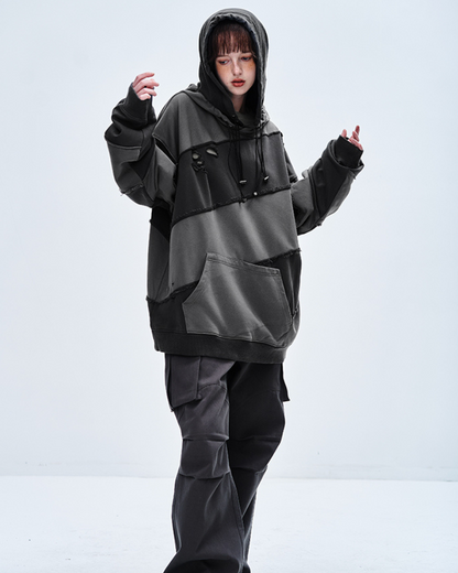 Layered Patchwork Unisex Hoodie -  street style hoodie - Layered Patchwork Unisex Hoodie for Modern Streetwear - View 6