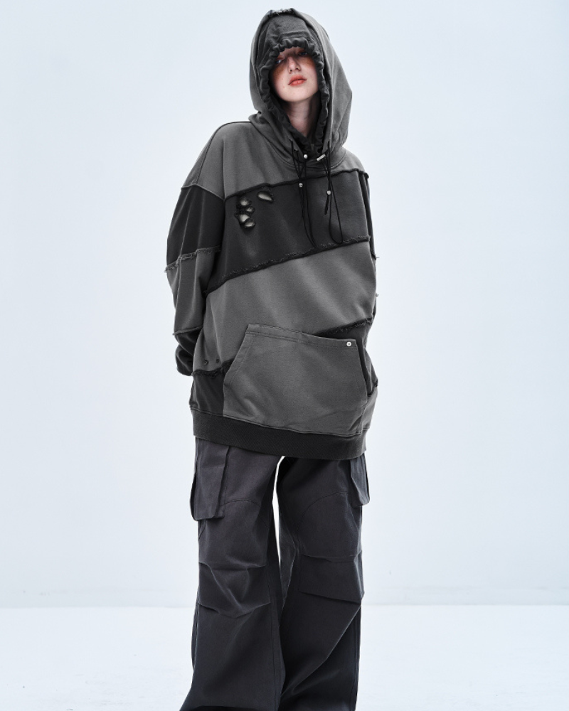 Layered Patchwork Unisex Hoodie -  streetwear - Layered Patchwork Unisex Hoodie for Modern Streetwear - View 7