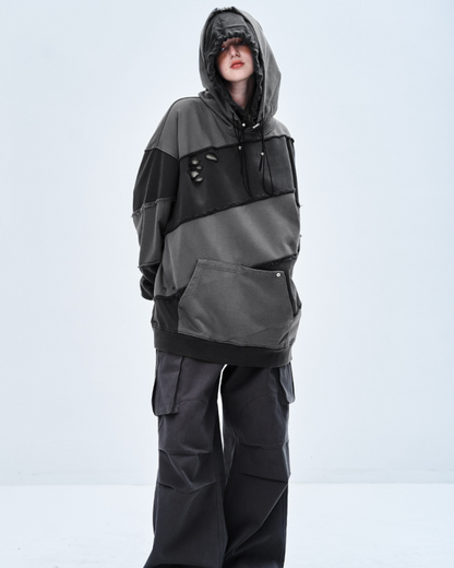 Layered Patchwork Unisex Hoodie -  streetwear - Layered Patchwork Unisex Hoodie for Modern Streetwear - View 7