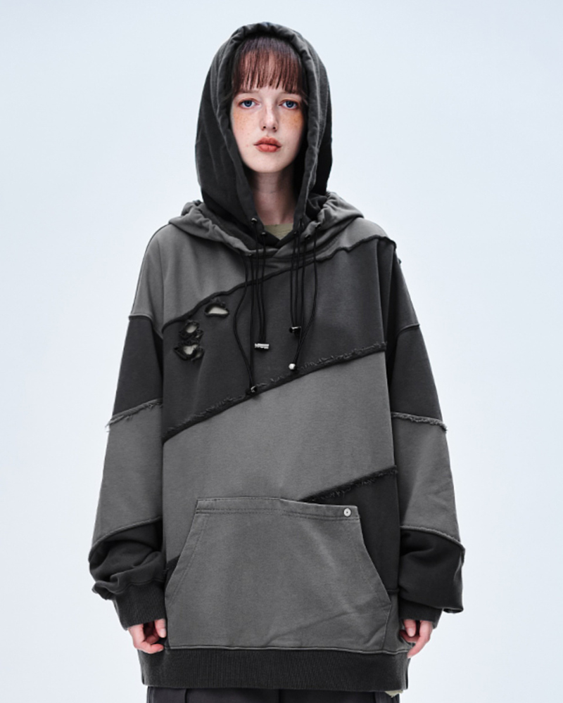 Layered Patchwork Unisex Hoodie - techwear hoodie - Layered Patchwork Unisex Hoodie for Modern Streetwear - View 3