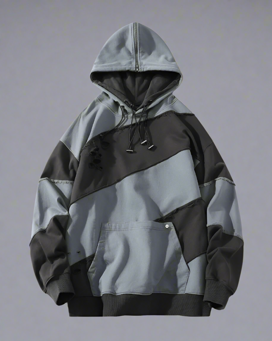 Layered Patchwork Unisex Hoodie -  techwear - Layered Patchwork Unisex Hoodie for Modern Streetwear - View 8