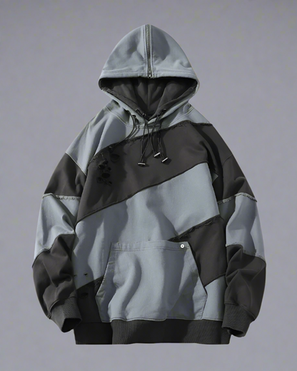 Layered Patchwork Unisex Hoodie -  techwear - Layered Patchwork Unisex Hoodie for Modern Streetwear - View 8
