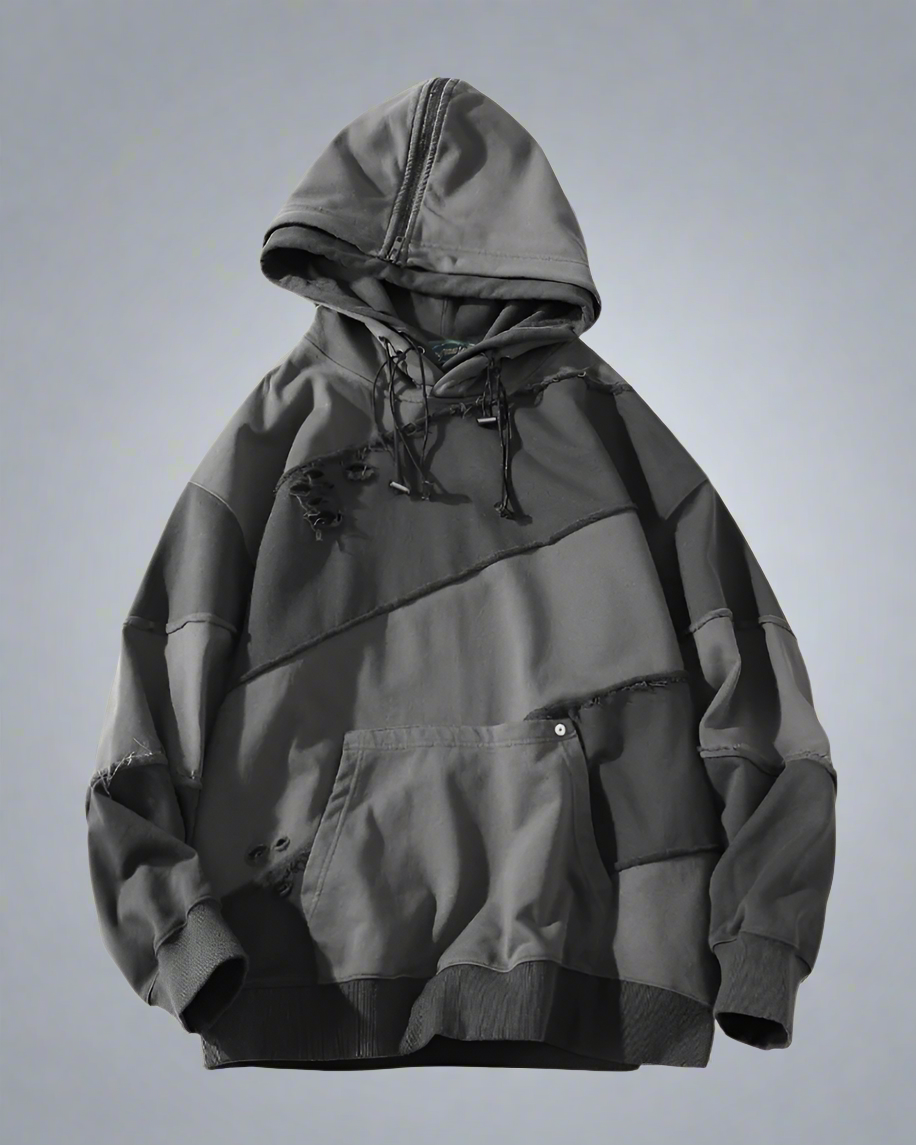 Layered Patchwork Unisex Hoodie -  unisex - Layered Patchwork Unisex Hoodie for Modern Streetwear - View 9