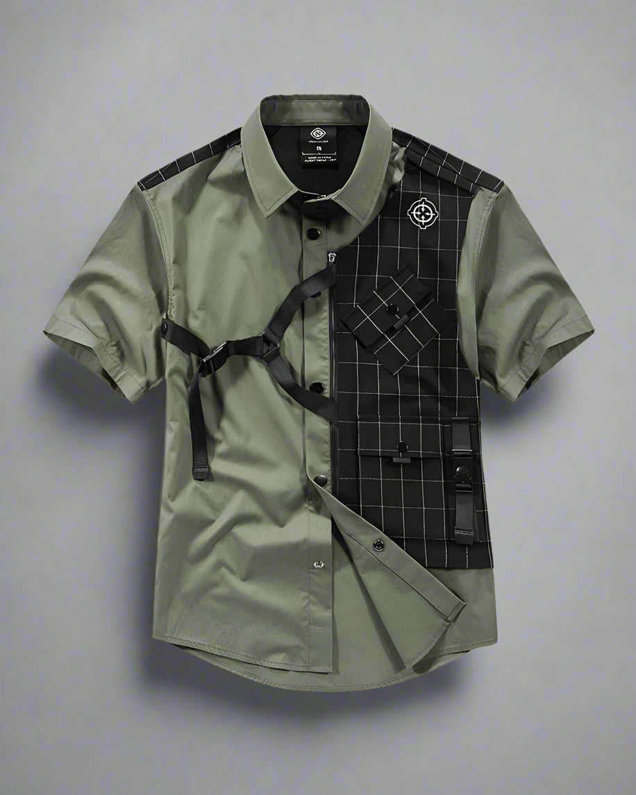 Layered Techwear Style Shirt - techwear fashion - Urban Tactical Techwear Shirt with Functional Pockets - Main view