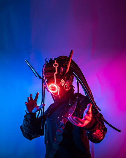LED Cyberpunk Dreadlocks Helmet -  black cyberpunk mask - LED Cyberpunk Dreadlocks Helmet for Futuristic Style - View 3