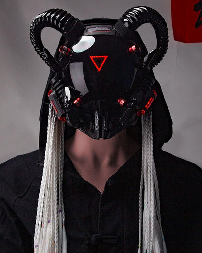 LED Cyberpunk Goat Horn Helmet -  cosplay mask - LED Cyberpunk Goat Horn Helmet for Cosplay Events - View 3