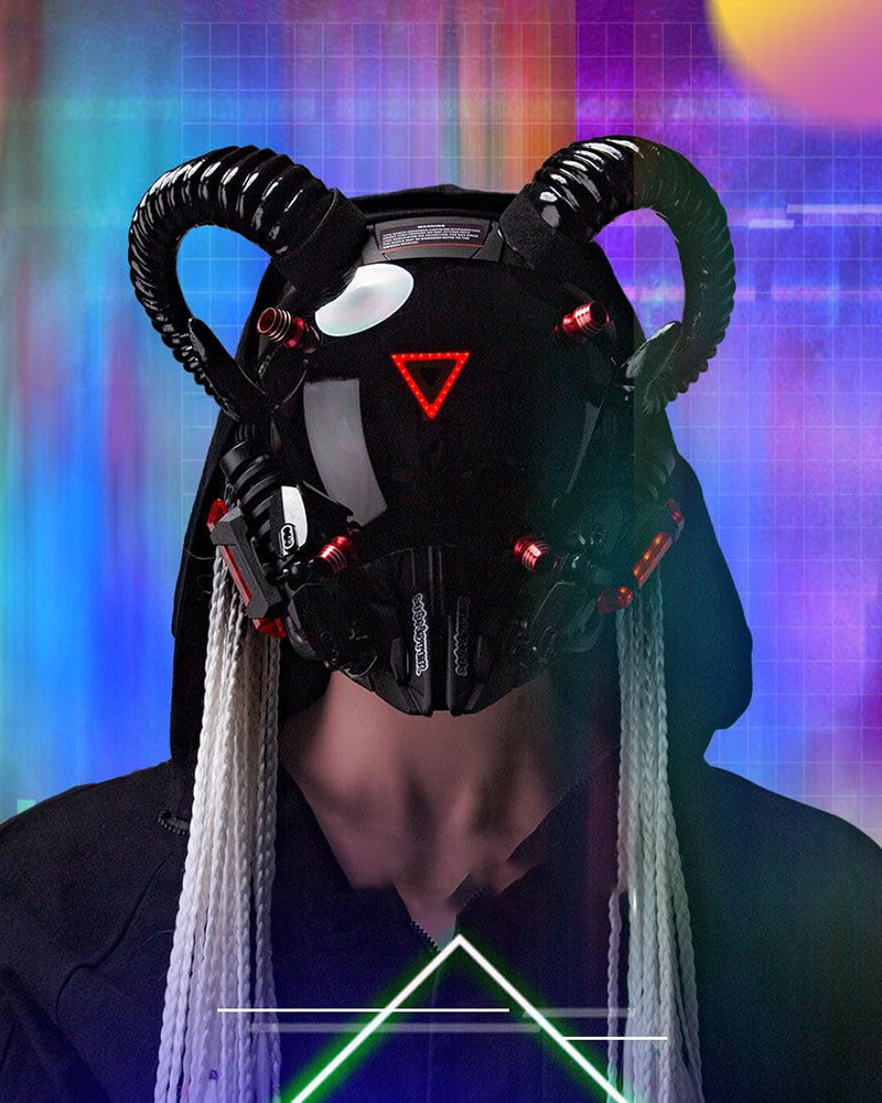 LED Cyberpunk Goat Horn Helmet - cyberpunk helmet - LED Cyberpunk Goat Horn Helmet for Cosplay Events - View 2