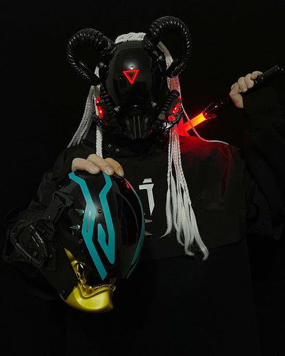 LED Cyberpunk Goat Horn Helmet -  futuristic helmet - LED Cyberpunk Goat Horn Helmet for Cosplay Events - View 4