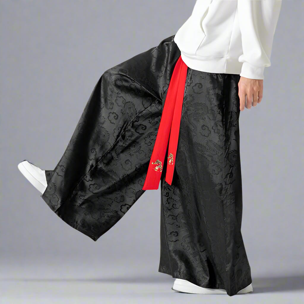 Luxe Flowing Hakama Trousers -  dragon print - Elegant Silky Hakama Trousers for Casual Style - View 5