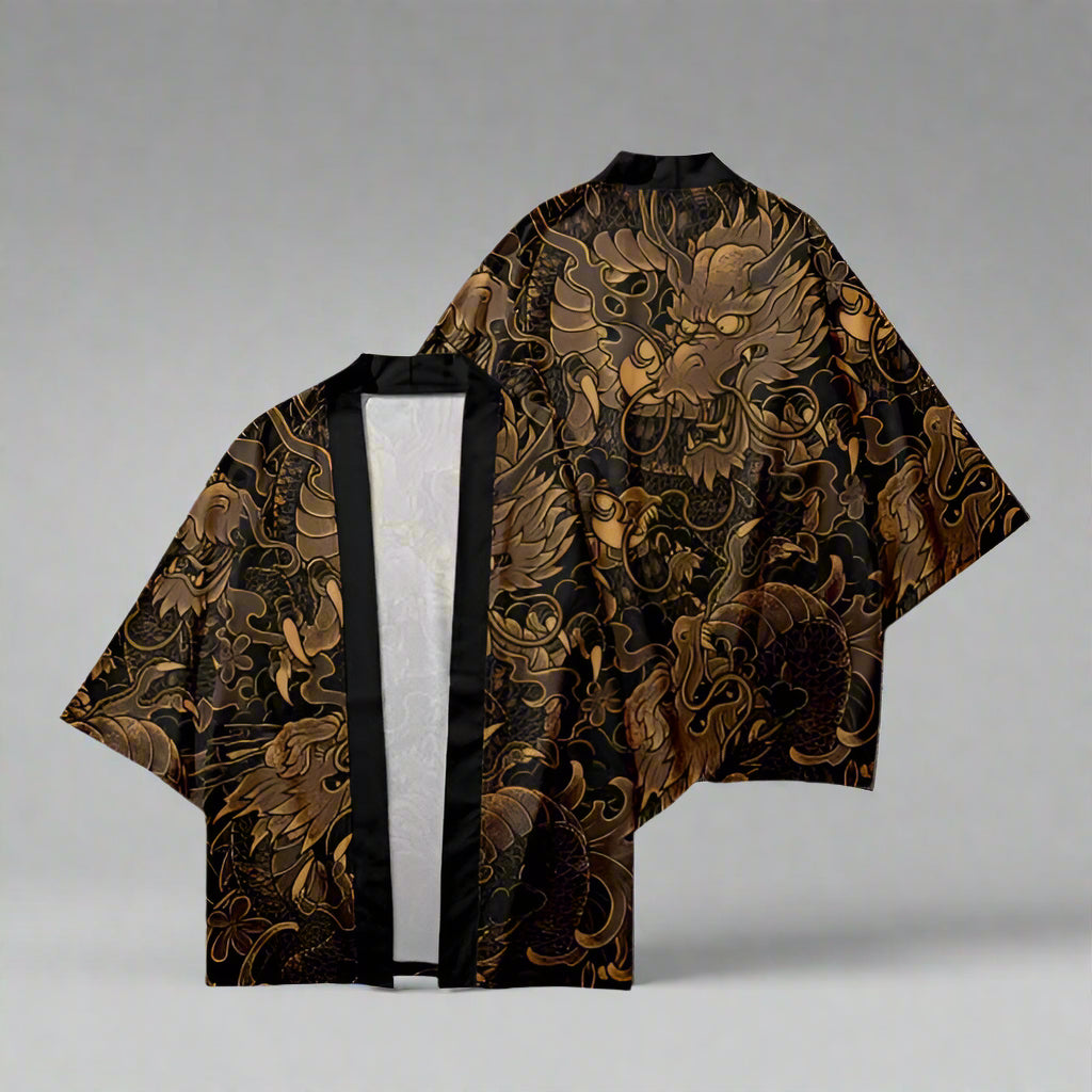 Majestic Dragon Kimono -  3/4 sleeves - Elegant Golden Dragon Kimono for Stylish Comfort - View 3