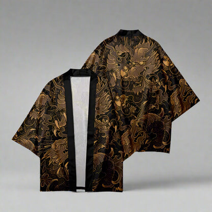 Majestic Dragon Kimono -  3/4 sleeves - Elegant Golden Dragon Kimono for Stylish Comfort - View 3