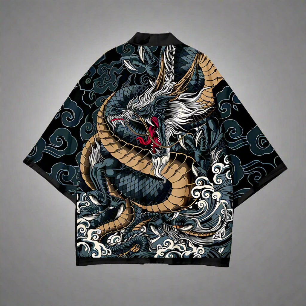 Majestic Dragon Kimono Ensemble -  casual kimono - Luxurious Gold Dragon Kimono for Stylish Occasions - View 3