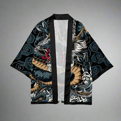 Majestic Dragon Kimono Ensemble - gold kimono - Luxurious Gold Dragon Kimono for Stylish Occasions - Main view