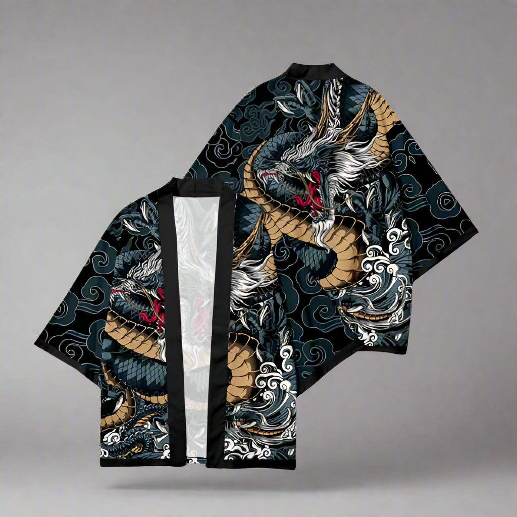 Majestic Dragon Kimono Ensemble -  haori jacket - Luxurious Gold Dragon Kimono for Stylish Occasions - View 5
