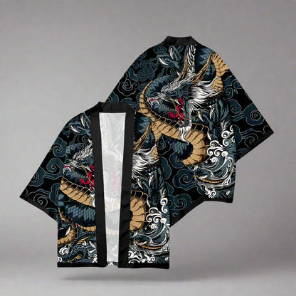 Majestic Dragon Kimono Ensemble -  haori jacket - Luxurious Gold Dragon Kimono for Stylish Occasions - View 5
