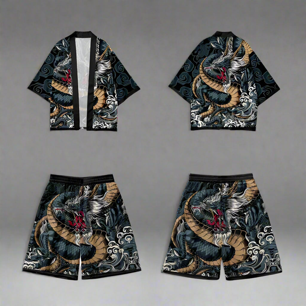 Majestic Dragon Kimono Ensemble -  kimono cardigan - Luxurious Gold Dragon Kimono for Stylish Occasions - View 6