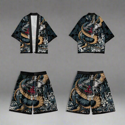 Majestic Dragon Kimono Ensemble -  kimono cardigan - Luxurious Gold Dragon Kimono for Stylish Occasions - View 6
