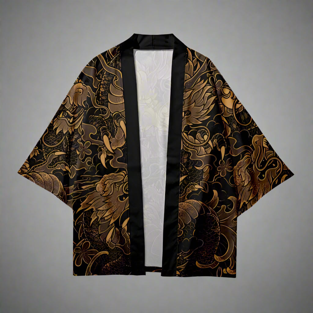 Majestic Dragon Kimono - gold dragon - Elegant Golden Dragon Kimono for Stylish Comfort - Main view