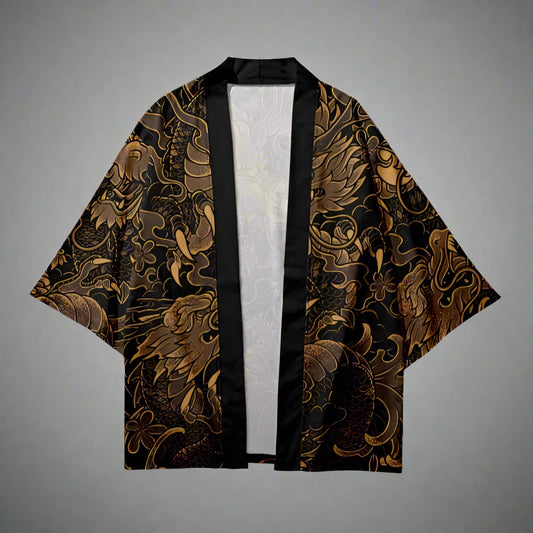 Majestic Dragon Kimono - gold dragon - Elegant Golden Dragon Kimono for Stylish Comfort - Main view