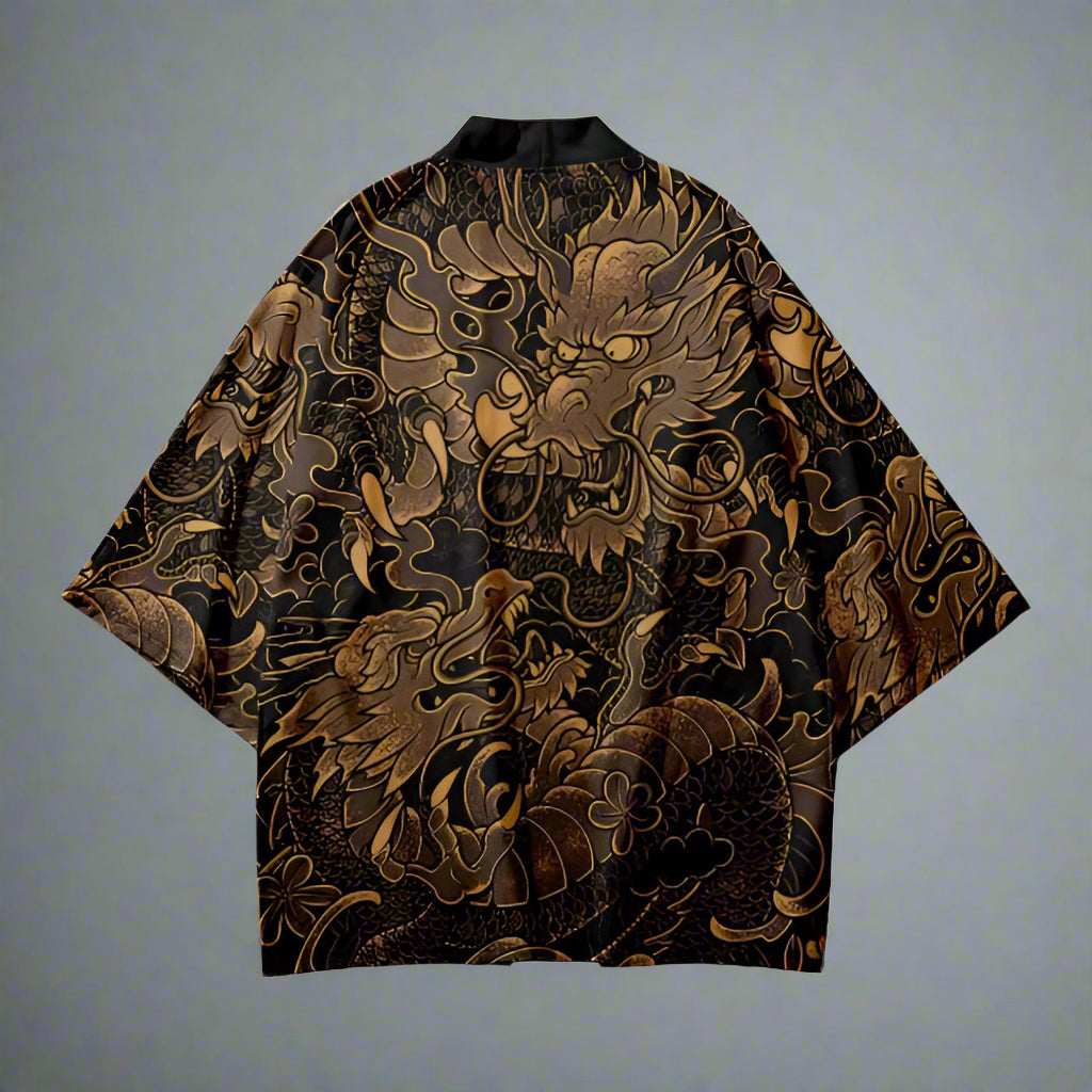 Majestic Dragon Kimono - traditional kimono style - Elegant Golden Dragon Kimono for Stylish Comfort - View 2