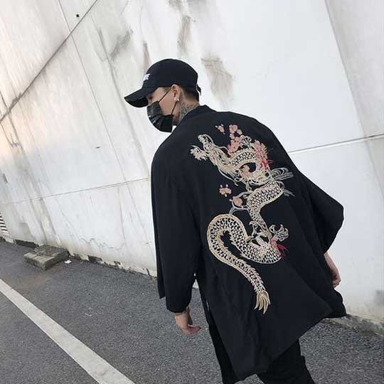 Majestic Dragon Kimono Wrap -  layering - Majestic Dragon Kimono Wrap for Effortless Elegance - View 6