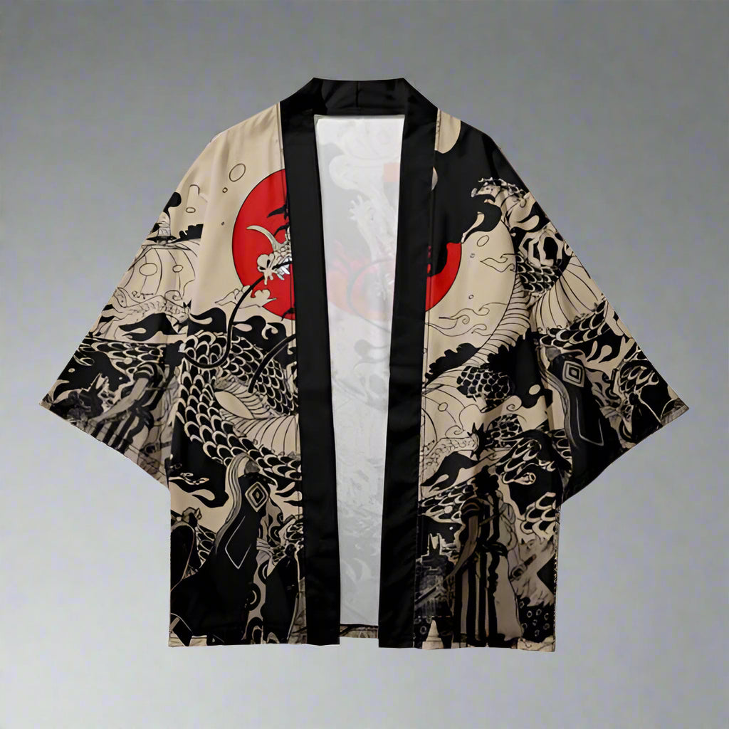 Majestic Dragon Silk Kimono - dragon kimono - Stylish Dragon Silk Kimono with Bold Print - Main view
