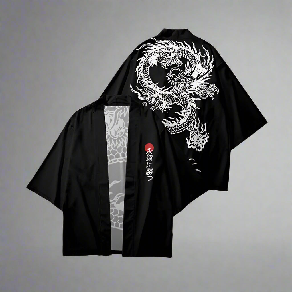 Majestic White Dragon Kimono -  cardigan - Majestic White Dragon Haori Kimono for Style and Comfort - View 3