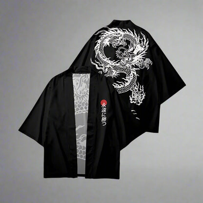 Majestic White Dragon Kimono -  cardigan - Majestic White Dragon Haori Kimono for Style and Comfort - View 3