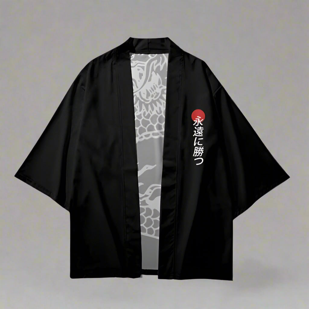 Majestic White Dragon Kimono - stylish kimono - Majestic White Dragon Haori Kimono for Style and Comfort - Main view