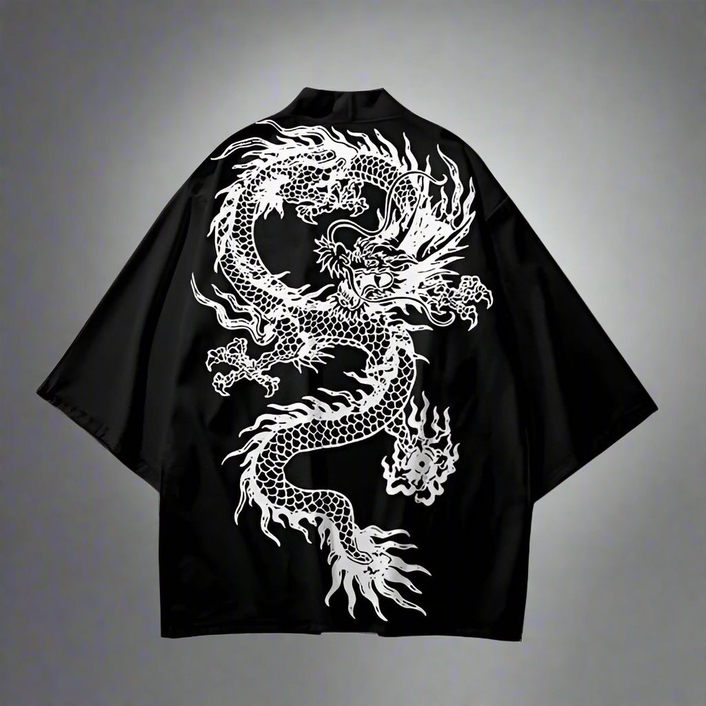 Majestic White Dragon Kimono - white dragon - Majestic White Dragon Haori Kimono for Style and Comfort - View 2