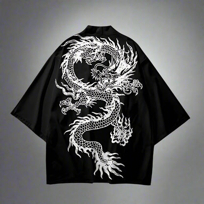 Majestic White Dragon Kimono - white dragon - Majestic White Dragon Haori Kimono for Style and Comfort - View 2