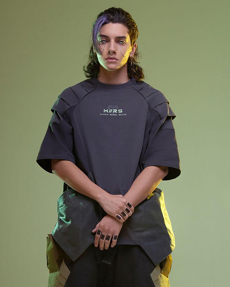 Mech Patch Cyberpunk Tee -  cotton tee - Cyberpunk-Inspired Mech Patch Unisex Tee - View 4