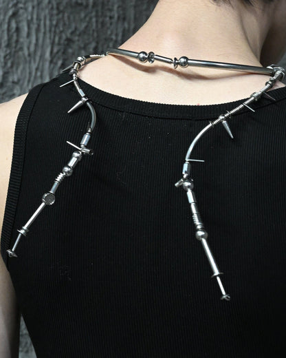 Mechanical Dawn Pendant Necklace -  contemporary accessories - Futuristic Double-Layered Mechanical Necklace - View 10