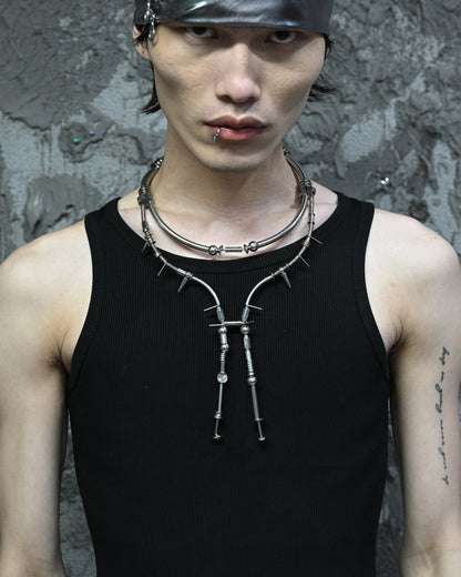 Mechanical Dawn Pendant Necklace -  double-layered - Futuristic Double-Layered Mechanical Necklace - View 4