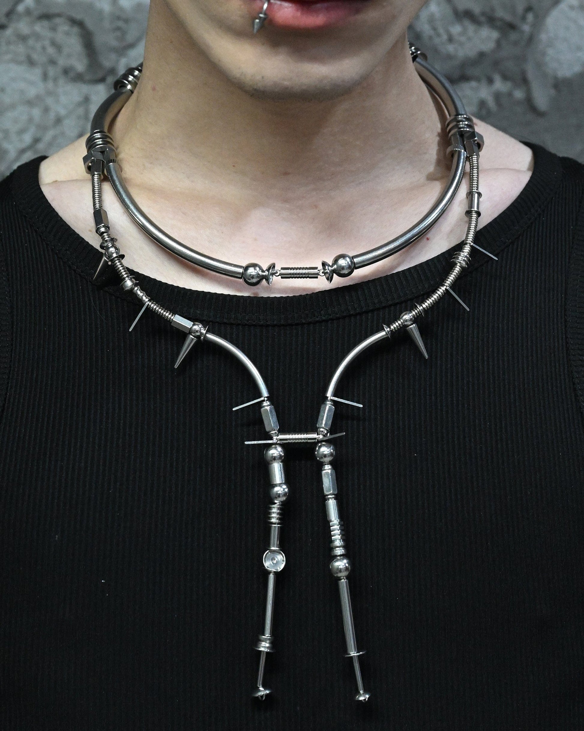 Mechanical Dawn Pendant Necklace -  stainless steel jewelry - Futuristic Double-Layered Mechanical Necklace - View 7