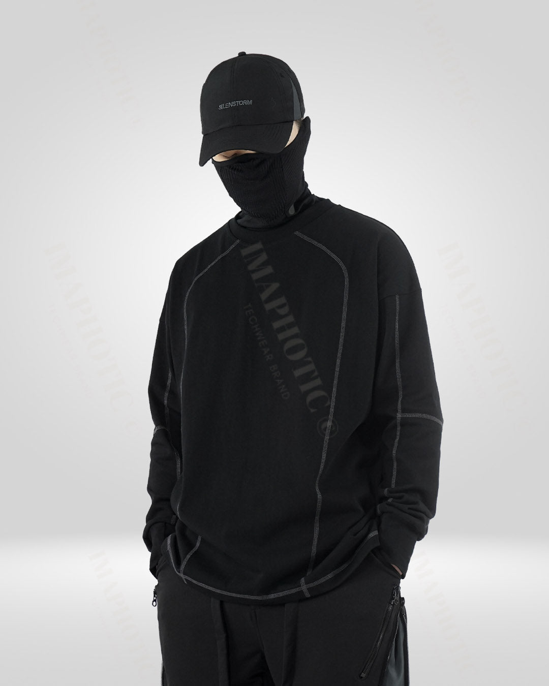 Men's Black Cotton Sweatshirt - Round Neck Long Sleeve -  comfortable cotton sweatshirt - Men's Black Cotton Sweatshirt with Round Neck and Long Sleeves - View 4