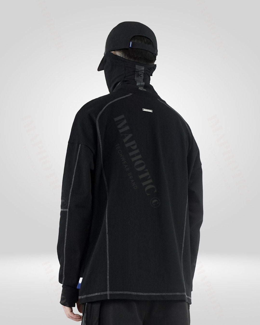 Men's Black Cotton Sweatshirt - Round Neck Long Sleeve -  cotton sweatshirt - Men's Black Cotton Sweatshirt with Round Neck and Long Sleeves - View 5