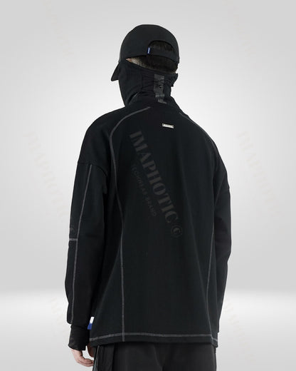 Men's Black Cotton Sweatshirt - Round Neck Long Sleeve -  cotton sweatshirt - Men's Black Cotton Sweatshirt with Round Neck and Long Sleeves - View 5