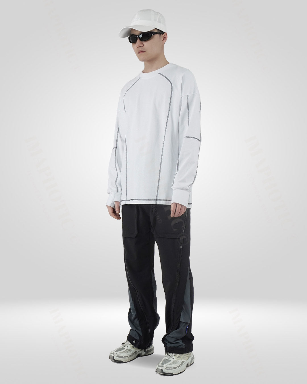 Men's White Cotton Sweatshirt - Round Neck Long Sleeve -  comfortable sweatshirt - Men's White Cotton Sweatshirt with Round Neck - View 4