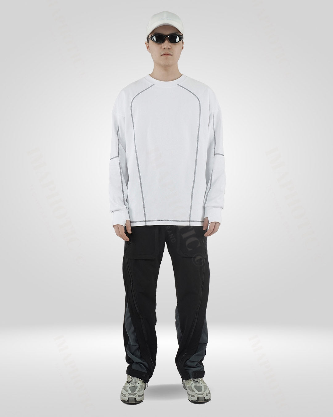 Men's White Cotton Sweatshirt - Round Neck Long Sleeve -  cotton sweatshirt - Men's White Cotton Sweatshirt with Round Neck - View 5