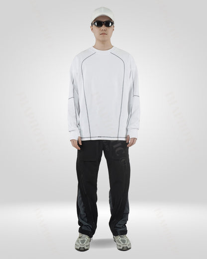 Men's White Cotton Sweatshirt - Round Neck Long Sleeve -  cotton sweatshirt - Men's White Cotton Sweatshirt with Round Neck - View 5