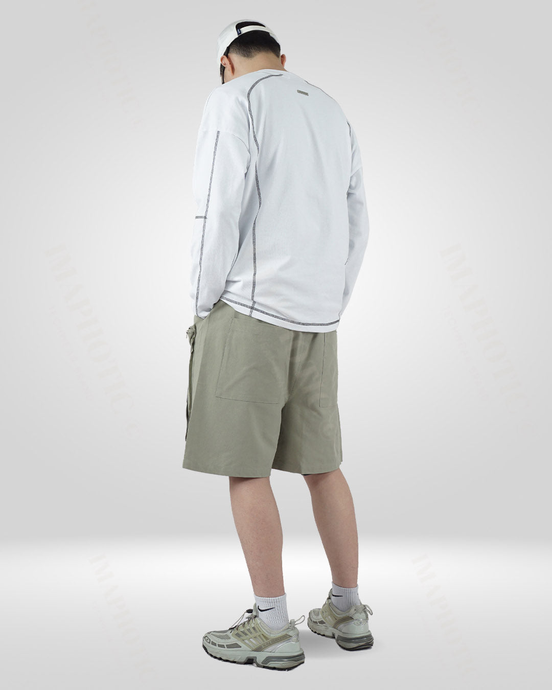 Men's White Cotton Sweatshirt - Round Neck Long Sleeve -  long sleeve - Men's White Cotton Sweatshirt with Round Neck - View 6