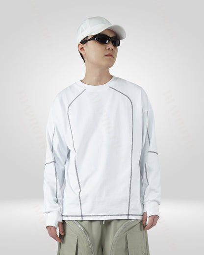 Men's White Cotton Sweatshirt - Round Neck Long Sleeve - men's sweatshirt - Men's White Cotton Sweatshirt with Round Neck - Main view